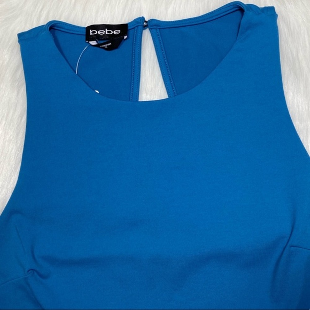 NWT Bebe Front Tie Blouse Cropped Stretch Top Sleeveless Festival Crop Tank Blue - Picture 2 of 9